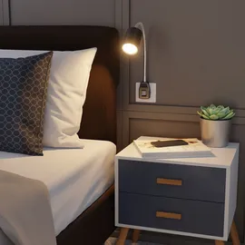 ledscom.de GU10 Steckdosenlampe WAIKA Schwanenhals, Schalter, schwarz inkl. GU10 LED 3-Stufen dimmbar weiß
