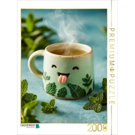 Calvendo Puzzle Frecher Pfefferminztee streckt die Zunge raus - Lustiges Kräuter-Motiv 2000 Teile Lege-Größe 90x67cm Foto-Puzzle für glückliche Stun