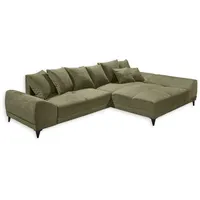 Stella Trading SCOTT Ecksofa mit Schlaffunktion in Olive - Moderne Eckcouch in L-Form mit Bettkasten - 310 x 75 (85) x 185 cm (B/H/T)