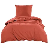 Wometo Bettwäsche Renforce Stone-Washed 155x220 & 80x80 100% Baumwolle - rot dunkelrot OEKO-TEX weich modern Used-Look Leinen-Optik