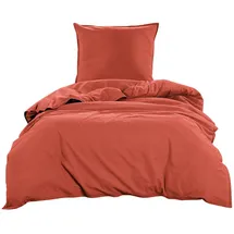 Wometo Bettwäsche Renforce Stone-Washed 155x220 & 80x80 100% Baumwolle - rot dunkelrot OEKO-TEX weich modern Used-Look Leinen-Optik