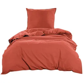 Wometo Bettwäsche Renforce Stone-Washed 155x220 & 80x80 100% Baumwolle - rot dunkelrot OEKO-TEX weich modern Used-Look Leinen-Optik