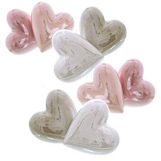 naninoa Keramik-Herzen,Herz Dolomit, Set aus 8 glasierten Herzen, 5cm Weiss/BEIGE/PINK/ROSA