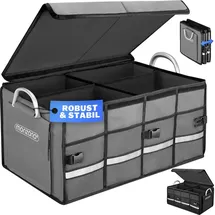 monzana Kofferraum Organizer Deckel 68l Trennwände Wasserdicht Faltbar Verstärkte Wände rutschfest Kofferraumtasche Kofferraumbox Autotasche Grau