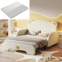 Doppelbett 140x110cm/200cm Polsterbett (Mit Matratze) Kinderbett Tagesbett Ausziehbett Holzbett Matratze aus weißem Schwamm Bärenform Samt Beige - Beige