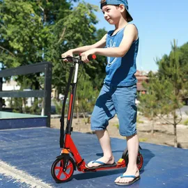 GYMAX COSTWAY Kickscooter mit 200 mm Rädern, Sports Tretroller mit Doppel Federung, inkl. Klingel & Tragegurt, bis 100 kg belastbar, für Kinder & Erwachsene (Weiß)