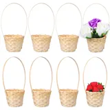 BESTonZON Miniatur Korb Geflochten Kleiner Weidenkorb 8 St ̈1cke Mini Brotkorb Picknickkorb Rattan Korb Blumenkorb Hochzeitskorb mit Henkel f ̈1r Hochzeit Tischdeko Landhaus Deko