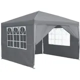 HENGMEI Pavillon 3x3m, Partyzelt Wasserdicht Stabil Winterfest, Metall Faltpavillon Gartenpavillon Pergola für Party, Marktstand, Garten mit 4 Seitenteilen und Fenstern, Grau