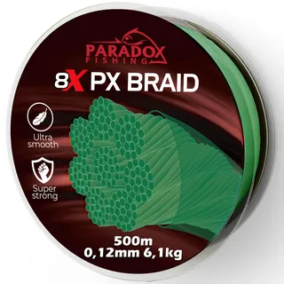 Paradox Fishing 8X PX geflochtene Angelschnur I Tarngrün 500M - 0,12mm - 6,1kg– Angelschnur geflochten- eng geflochten