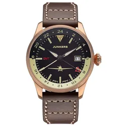 Junkers Herren Armbanduhr Flieger GMT 9.66.01.02 Lederband braun