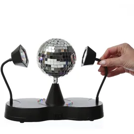 satisfire Spiegelkugel mit 2 LED Schwanenhals Spots und Motor Disco Effekt USB/Batterie