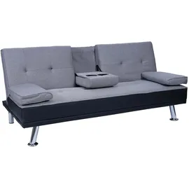 Mendler 3er-Sofa HWC-F60, Couch Schlafsofa Gästebett, Tassenhalter verstellbar 97x166cm ~ Kunstleder/Textil, schwarz/hellgrau