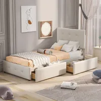 AUTOLOCK Polsterbett 90 x 200 cm(Beige)Einzelbett,Kinderbett mit Lattenrost, Rückenlehne