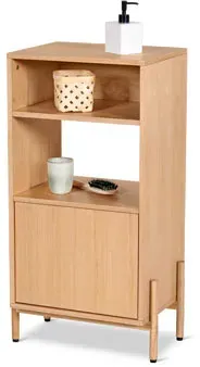 Badschrank mit Holzfurnier - naturfarben - Massivholz - Rubberwood naturfarben