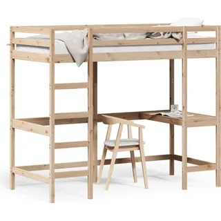 vidaXL Hochbett mit Schreibtisch 90 x 200 cm Kiefer massiv braun