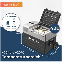 VESKA Kompressor Kühlbox elektrisch, Gefriertruhe mit APP-Steuerung - 42l anthrazit