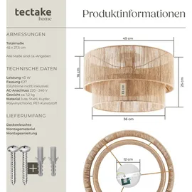 Tectake Deckenleuchte Lignea Lux aus Jute im Boho-Stil, 40W - braun