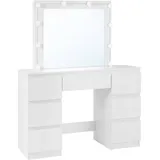 Woltu Schminktisch, Weiß, Glas, 7 Schubladen, Rechteckig,Rechteckig, 110x140.5x39.5 cm, Schlafzimmer, Schminktische