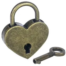 HMF Mini Deko Vorhängeschloss mit Schlüssel in Herzform | 5,9 x 5 x 0,8 cm | Bronze