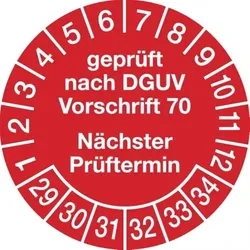 König Werbeanlagen Dreifke® Prüfplakette geprüft nach DGUV Vorschrift 70 nächster P - 30 mm Folie selbstklebend