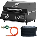 TAINO Platinum Compact Tischgrill Dark + Gasdruckminderer und Abdeckhaube