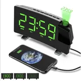 REDOM Projektionswecker Digitaler Projektionsradiowecker Funk-Projektionswecker Projektionsuhr mit Akku automatischer Helligkeitsanpassung LED-Display 180° drehbar grün|schwarz