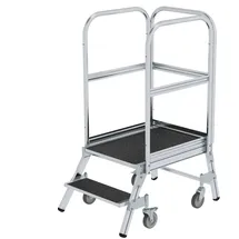 MUNK Podesttreppe eins. begehbar mit Federrollen 2 Stufen 107 cm Aluminium