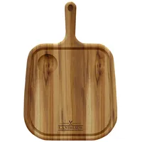 Tramontina Schneidebrett LANDHAUS, Burgerbrett mit Saftrille, Teakholz, FSC zertifiziert, 40 x 27 x 1,8 cm, Servierbrett, mit Dipmulde und Griff, klingenschonend