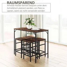 Homcom Bartisch-Set Stehtisch mit 4 Barhockern 5-teiliges Tischset Stahl Braun