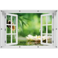 Wallario Sichtschutzzaunmatten Seerosen und Bambus auf dem Wasser, mit Fenster-Illusion gelb 100 cm x 150 cm