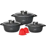 Kochgeschirr 6 teilig Topf Induktion Alu Guss ø 20-28cm Topf Kochtopfset mit Silikongriffe Aluminium Guss Schwarz