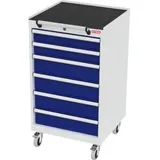 STIER Mobiler Schubladenschrank mit 6 Schubladen BxTxH 600x575x1090 mm lichtgrau/enzianblau