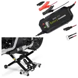 ConStands Motorradheber Set: Motorrad Hebebühne Mid-lift XL bis 500kg sw # mit Motorrad Batter