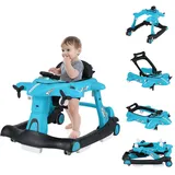 DREAMADE Lauflernhilfe, Babywalker mit Musik, Lichtern, verstellbarer Höhe & Geschwindigkeit, Lauflernwagen mit Flugzeugmotiv, Gehfrei Baby ab 6 Monate (Blau)