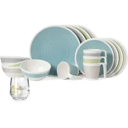 Moritz Melamin Camping Geschirr Set 4 Personen Harmonie 16 Teilig + Milano Gläser Wassergläser Tafelgeschirr Picknick BBQ Kochgeschirr