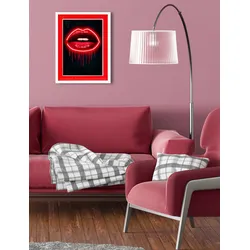queence Bild mit Rahmen »Lippen, Neon, Neonlicht«, Erotische Bilder-Kiss-Kunst-Bilder von Frauen, (1 St.), Poster mit buntem Acrylglas Passepartout queence Farbe Rahmen: weiß + Farbe Bild(er): rot