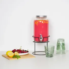 Relaxdays Getränkespender mit Ständer, Zapfhahn & Deckel, 3,3 Liter, Glas, Wasserspender, Limonadenspender, transparent