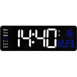 Große Digitale Led-wanduhr Mit Fernbedienung, Datums-/temperaturanzeige – [wanduhr] + [] + [] + [großes Led-display, Fernbedienung] – [schwarzer Kunststoff/acryl, 38,7 X 13 Cm, Usb/batterie, Installat