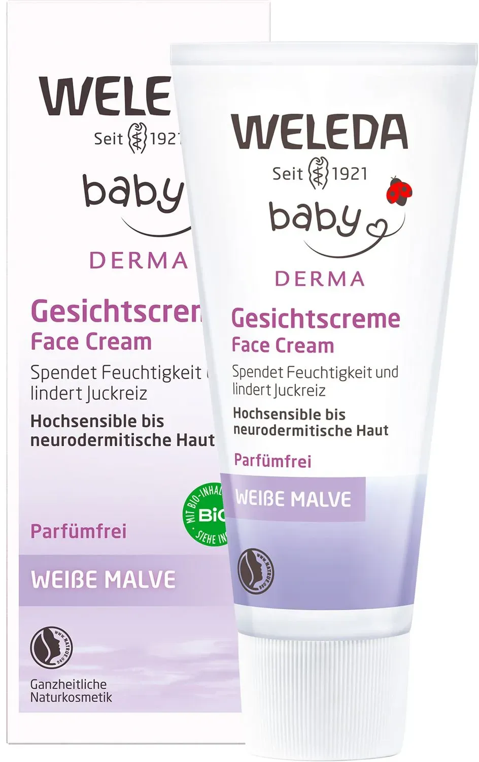 Weleda Baby Gesichtscreme Weiße Malve - für hochsensible bis neurodermitische Babyhaut, parfümfrei