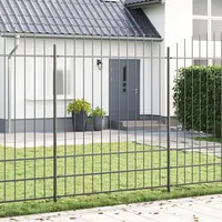 VidaXL Gartenzaun mit Bogenoberteil Grau 13,6x2 m aus Stahl