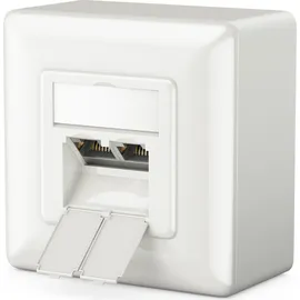 deleyCON 1x CAT6 Universal Netzwerkdose - 2x RJ45 Port - Geschirmt - Aufputz oder Unterputz - 1 Gigabit Ethernet Netzwerk - EIA/TIA 568A&B - Weiß