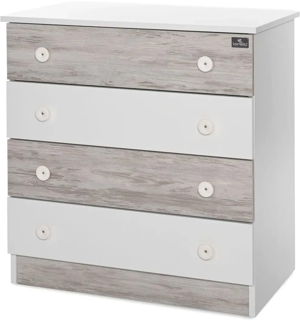 Lorelli Kommode Dresser 81 x 50 x 86 cm, 4 große Schubladen, schnelle Montage weiß grau
