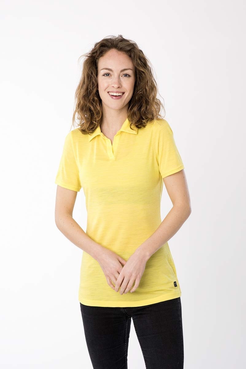 super.natural Damen Polo-Shirt, Mit Merinowolle, W EVERYDAY POLO, Größe: S, Farbe: Gelb meliert