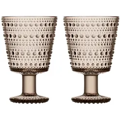 Iittala - Kastehelmi Trinkglas mit Fuß 26 cl, leinen (2er-Set)