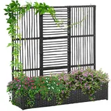 Outsunny Polyrattan Hochbeet mit Rankgitter, Blumenkasten für Garten Schwarz Metall, 103x29x103 cm, Gartenzubehör, Hochbeete