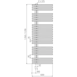 HSK Yenga Light Badheizkörper 600 x 1735 mm 816 W weiß Mittelventil