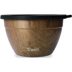 Salatschüssel S'WELL "S'well Onyx Salad Bowl Kit, 1.9L", braun (teakholz), B:21cm H:12cm T:19cm, Edelstahl, Schüsseln, Therma-S'well-Technologie, vakuumisolierten Außenschale