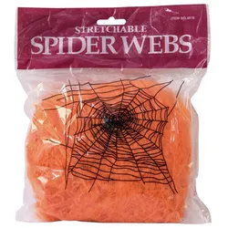 Spinnennetz synthetisch, orange, 20g Packung - Gruseldekoration + 2 Kunststoffspinnen - Spinnweben