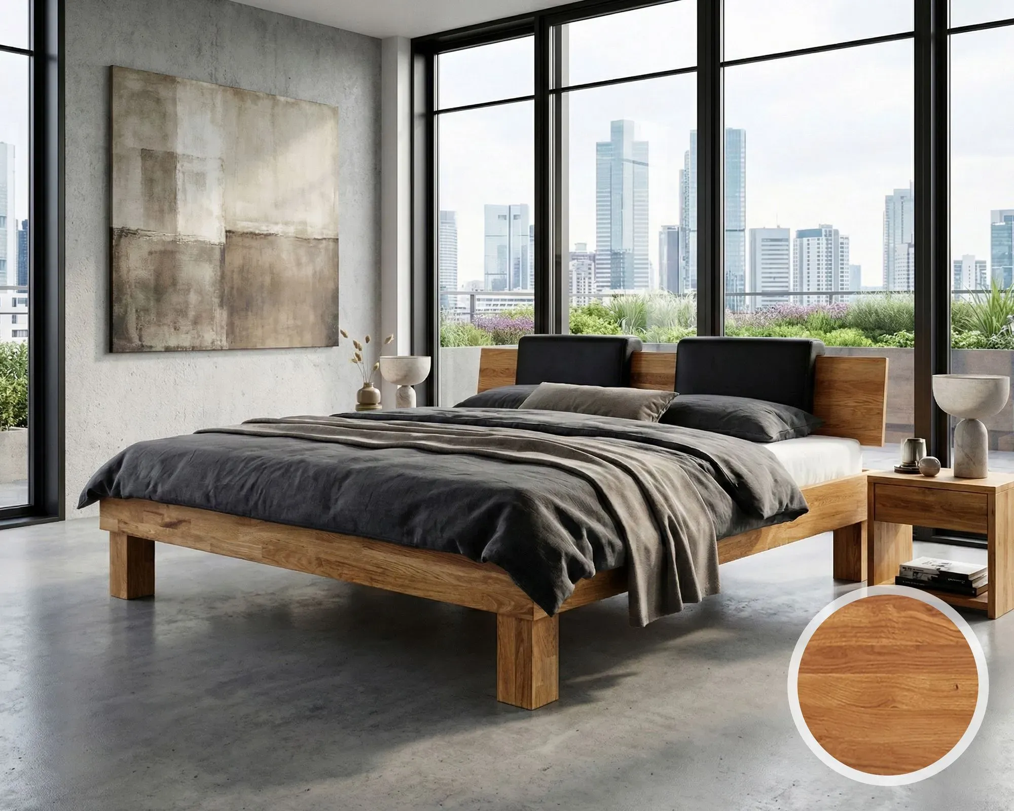 BlackWood »Buona Vita I« Wildeiche Massivholzbett 90x200 cm / Wildeiche natur