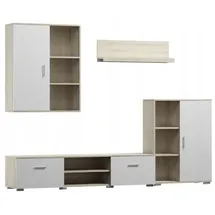 matkam Wohnwand Dedal, Schrankwand Wohnzimmer Modern, Wohnzimmerschrank mit Fernsehtisch Komplett Möbel (Sonoma/Weiß)